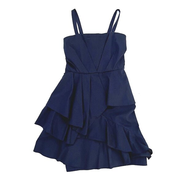 Alice + Olivia size 0 Dress Fit Flare Tiers Layers Dark Blue Strap Sleeves - Picture 10 of 10